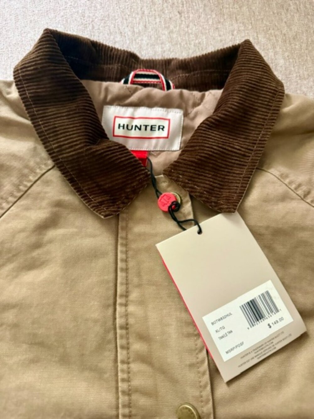 Hunter NWT Oversized Tan Barn Jacket Corduroy Collar XL - Picture 2 of 2
